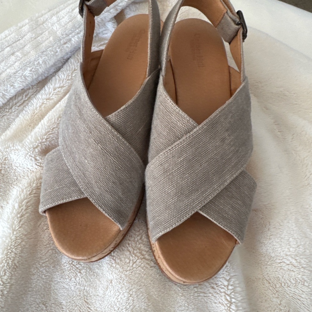 Garnet Hill Beige Crisscross Wedges